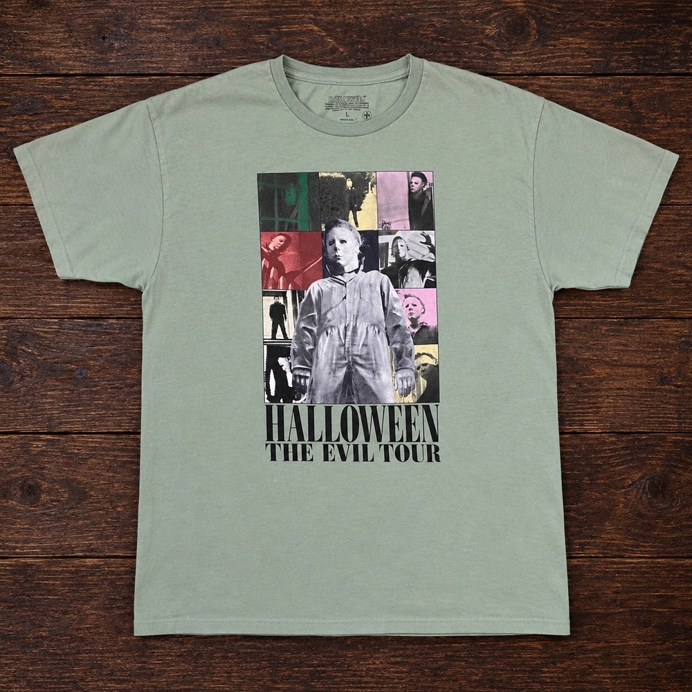 Halloween The Evil Tour Michael Myers Graphic T-Shirt Large L Sage Green Horror
